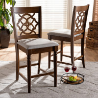 Baxton Studio RH322P-Grey/Walnut-PC Oscar Modern and Contemporary Grey Fabric Upholstered and Walnut Brown Finished Wood 2-Piece Counter Height Pub Chair Set